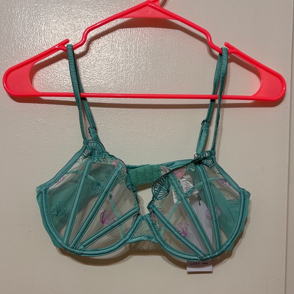 NWT Lost Ink teal mermaid bra 36C
